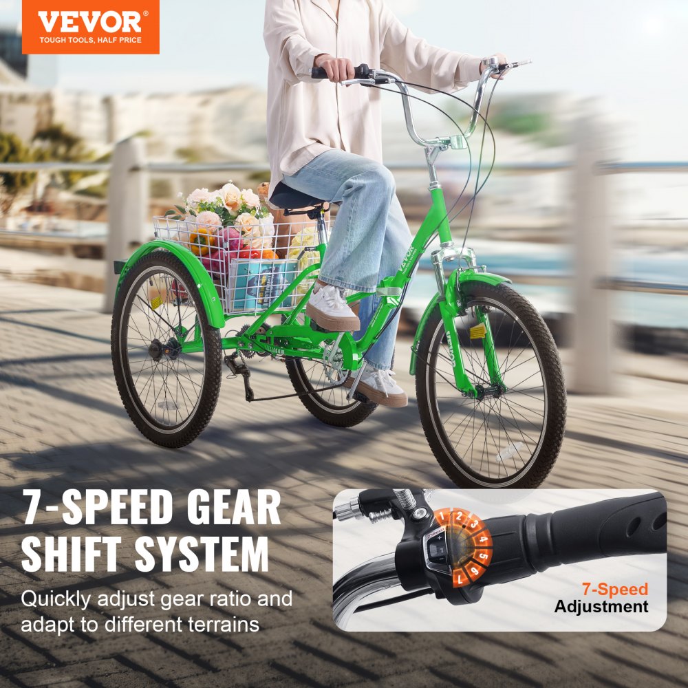 SS002-5D - 24" Foldable Tricycle with 7 Speeds and Basket