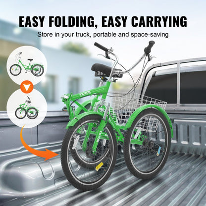 SS002-5D - 24" Foldable Tricycle with 7 Speeds and Basket