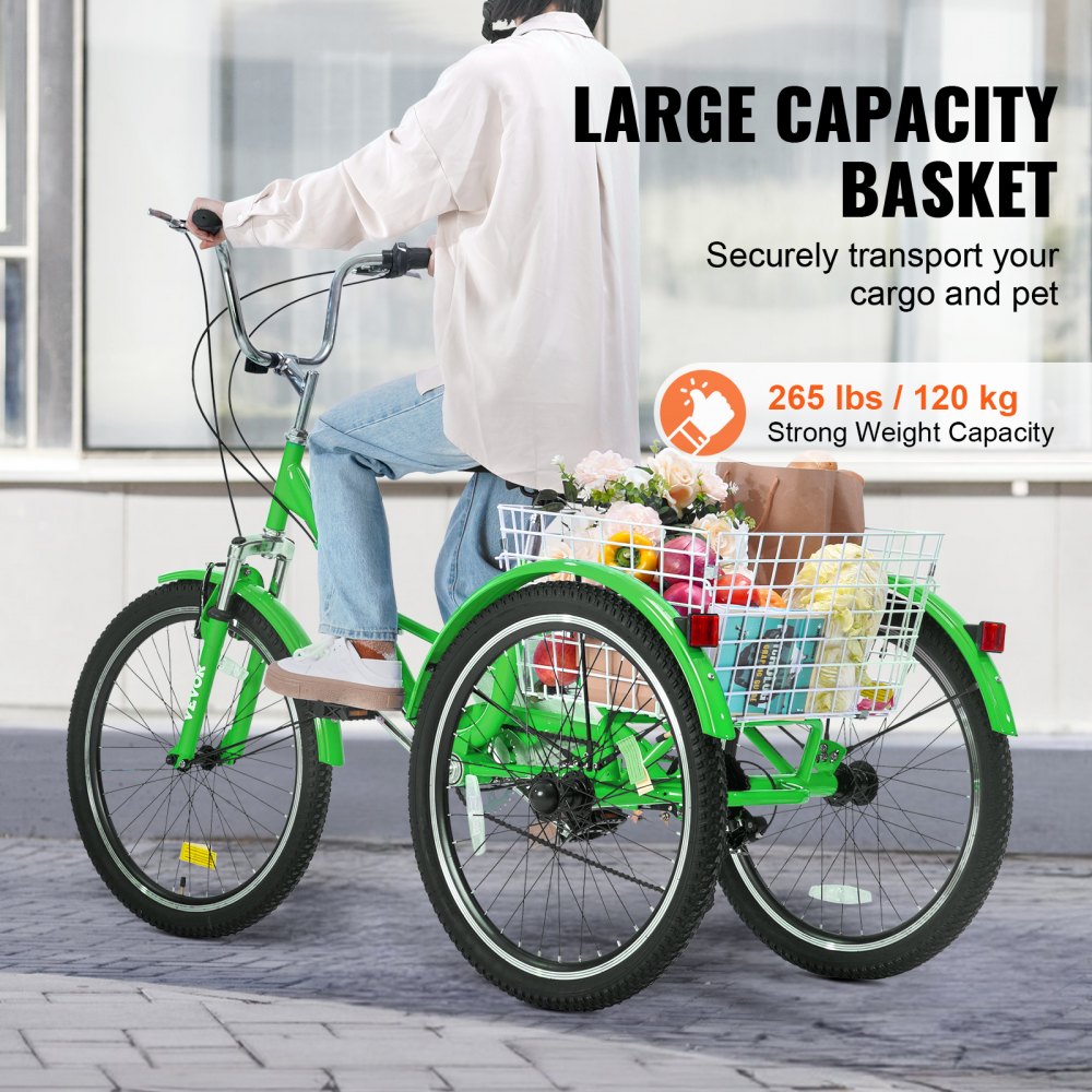 SS002-5D - 24" Foldable Tricycle with 7 Speeds and Basket