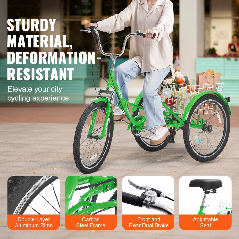 SS002-5D - 24" Foldable Tricycle with 7 Speeds and Basket