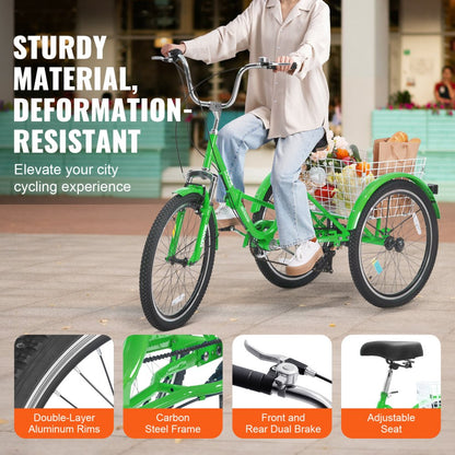 SS002-5D - 24" Foldable Tricycle with 7 Speeds and Basket