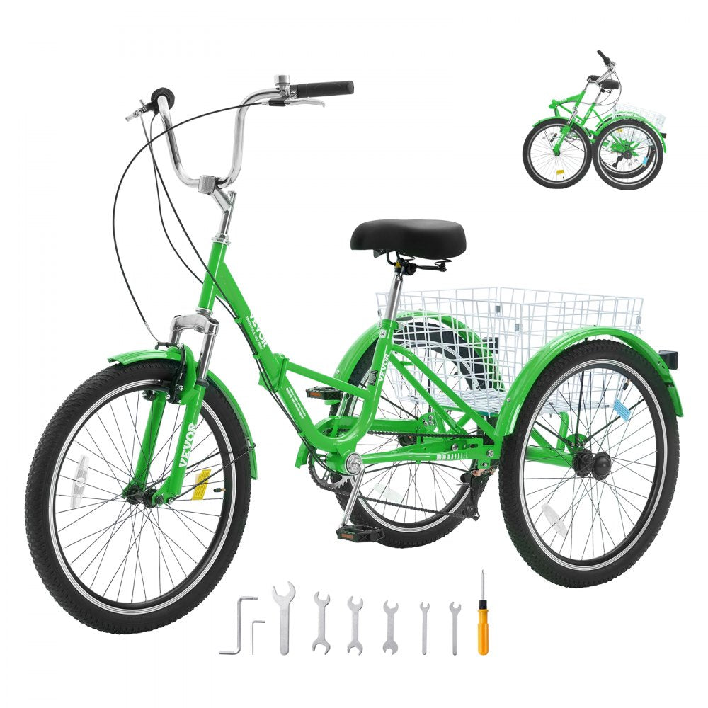 SS002-5D - 24" Foldable Tricycle with 7 Speeds and Basket