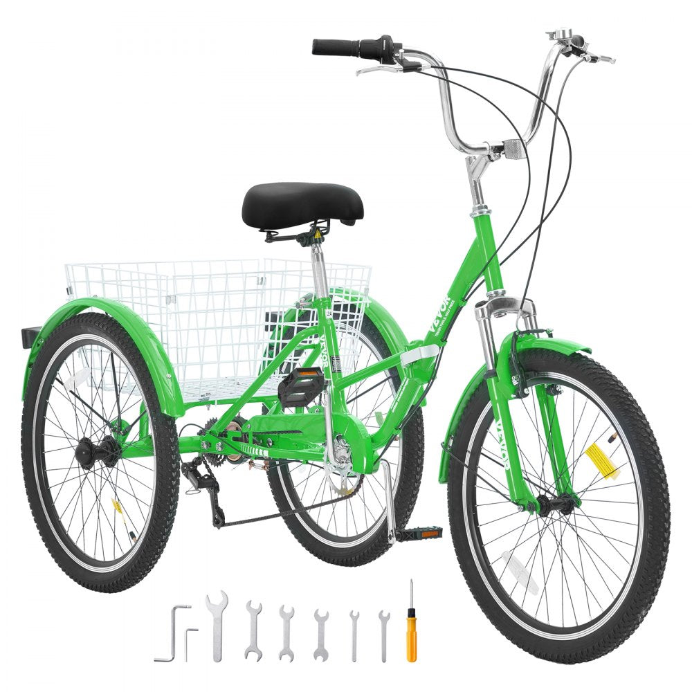 SS002-5D - 24" Foldable Tricycle with 7 Speeds and Basket