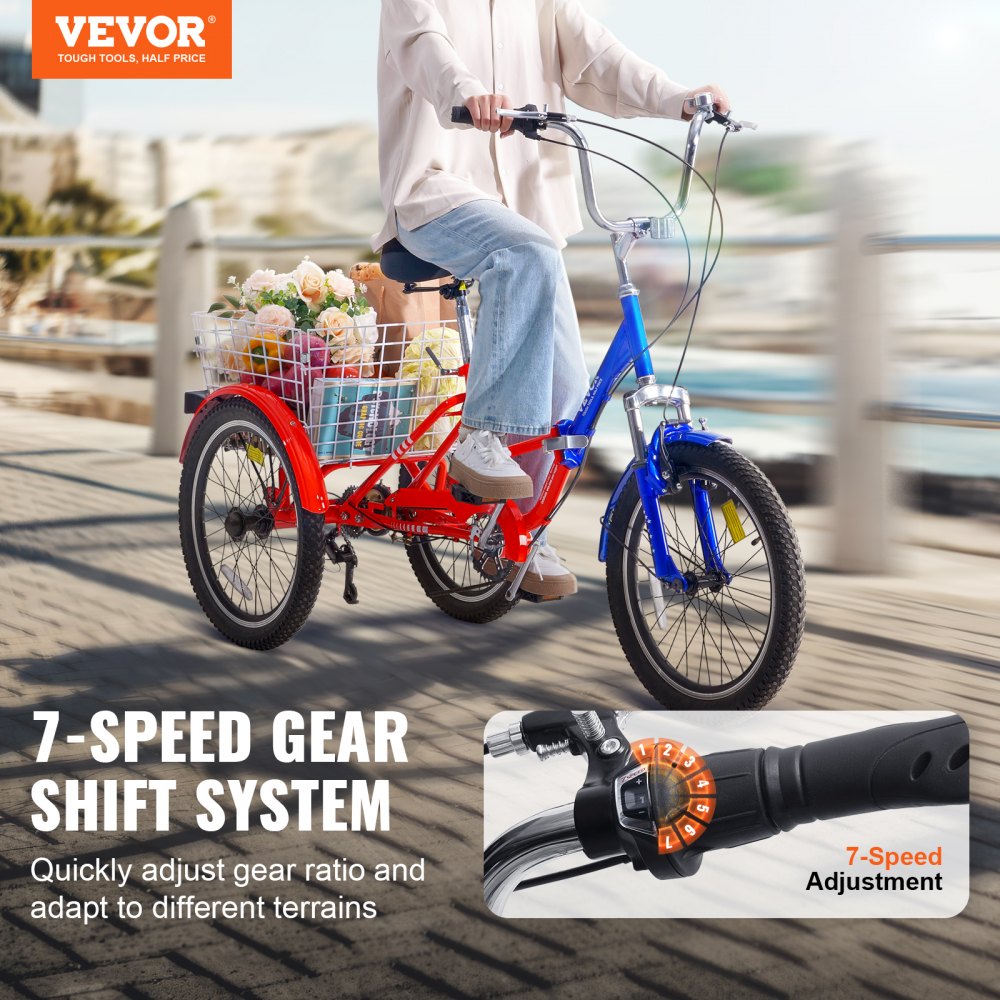 SS002-4 - Portable 20-Inch Adult Tricycle with Rear Basket & Adjustable Seat