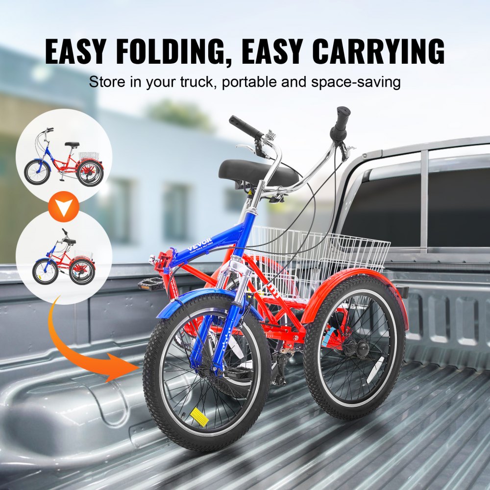 SS002-4 - Portable 20-Inch Adult Tricycle with Rear Basket & Adjustable Seat
