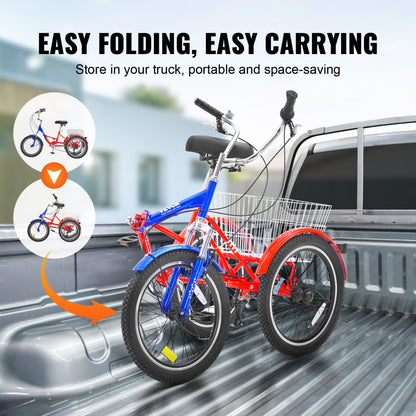 SS002-4 - Portable 20-Inch Adult Tricycle with Rear Basket & Adjustable Seat