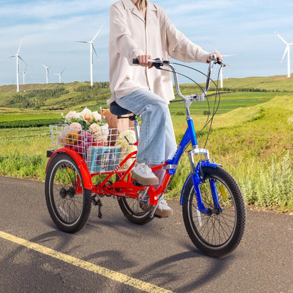 SS002-4 - Portable 20-Inch Adult Tricycle with Rear Basket & Adjustable Seat