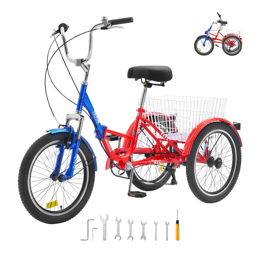 SS002-4 - Portable 20-Inch Adult Tricycle with Rear Basket & Adjustable Seat