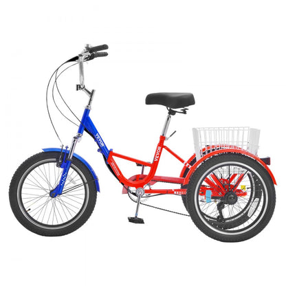 SS002-4 - Portable 20-Inch Adult Tricycle with Rear Basket & Adjustable Seat