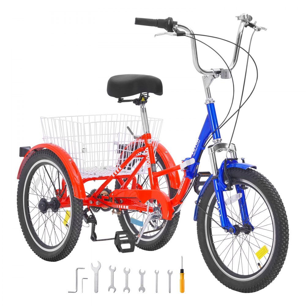 SS002-4 - Portable 20-Inch Adult Tricycle with Rear Basket & Adjustable Seat