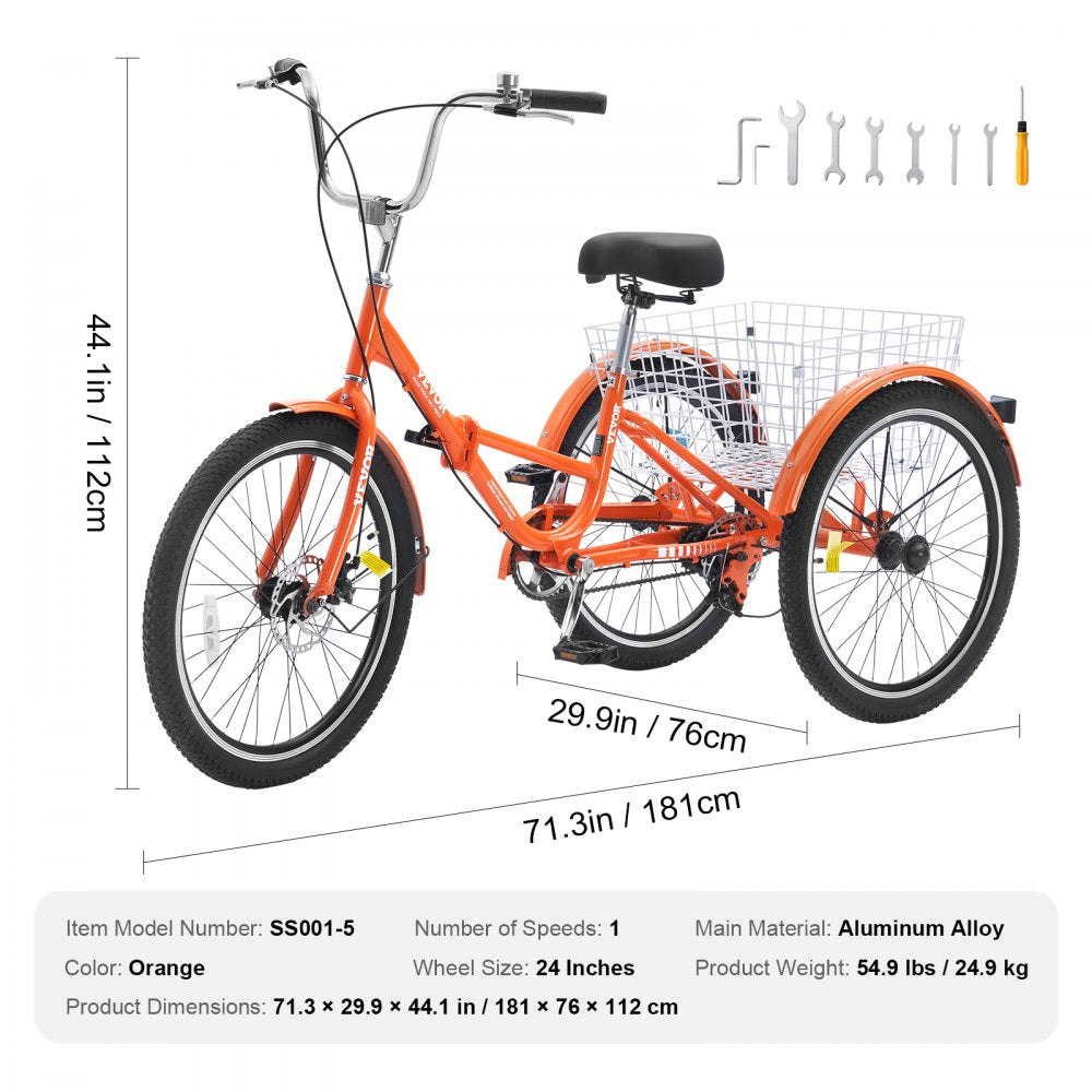 SS001-5 - 24-Inch Lightweight Aluminum Alloy Foldable Tricycle for Adults
