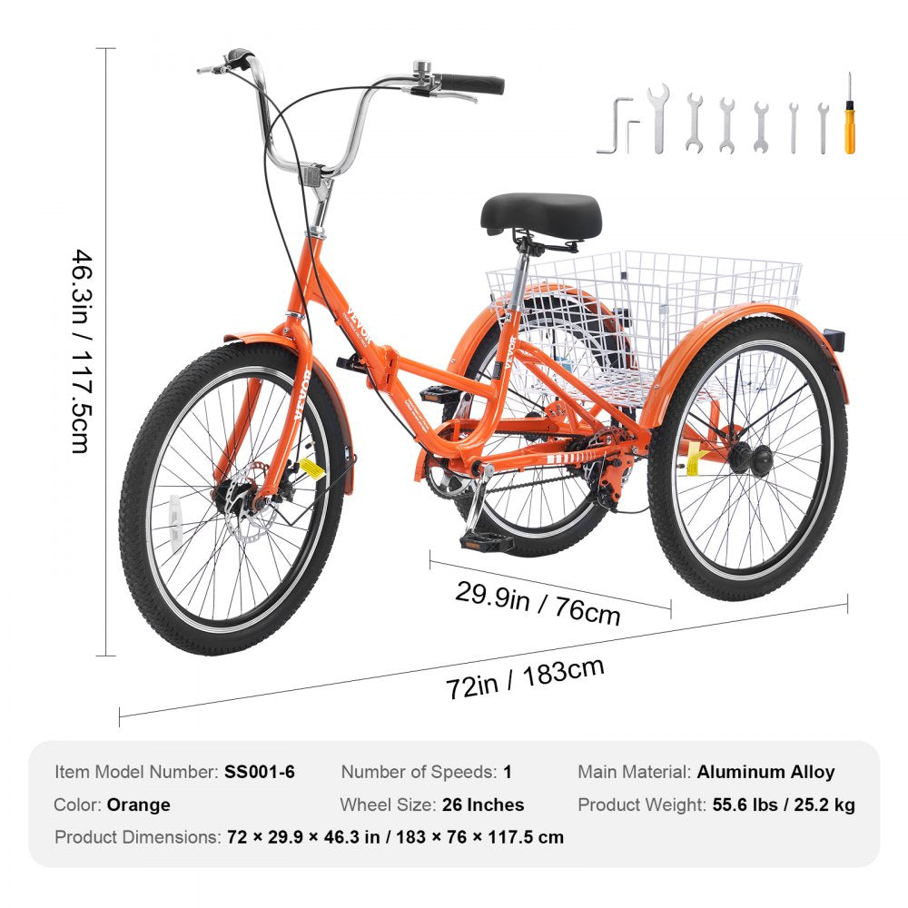 SS001-6 - 26-Inch Foldable Adult Tricycle for Convenient Travel