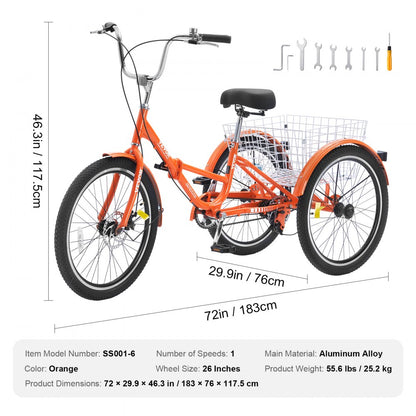 SS001-6 - 26-Inch Foldable Adult Tricycle for Convenient Travel