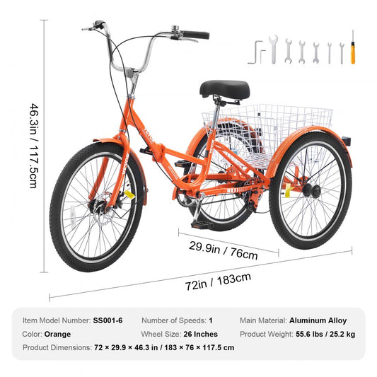 SS001-6 - 26-Inch Foldable Adult Tricycle for Convenient Travel