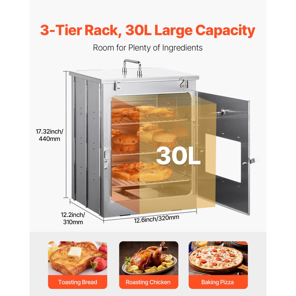 T35-1 - Compact 3-Tier Stainless Steel Camping Oven, 12.2x12.6x17.3 Inches