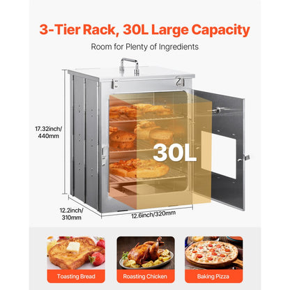 T35-1 - Compact 3-Tier Stainless Steel Camping Oven, 12.2x12.6x17.3 Inches