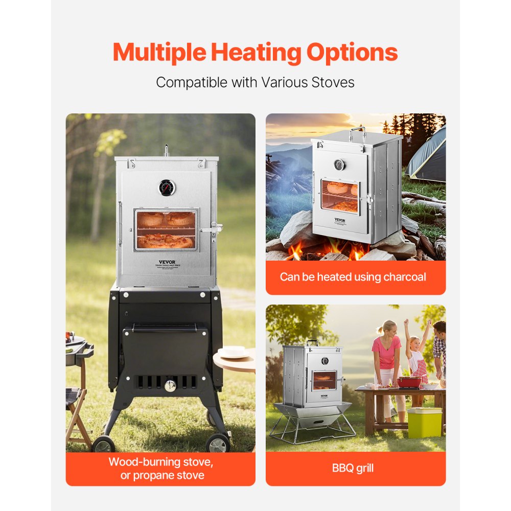 T35-1 - Compact 3-Tier Stainless Steel Camping Oven, 12.2x12.6x17.3 Inches