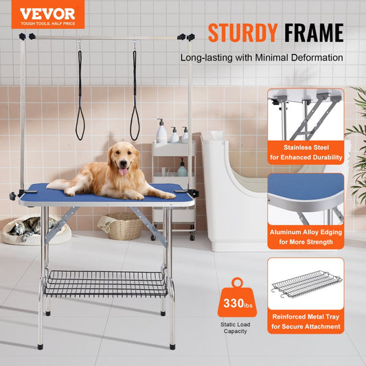 GT-205H - 36"x24" Stainless Steel Pet Grooming Table with Adjustable Arms