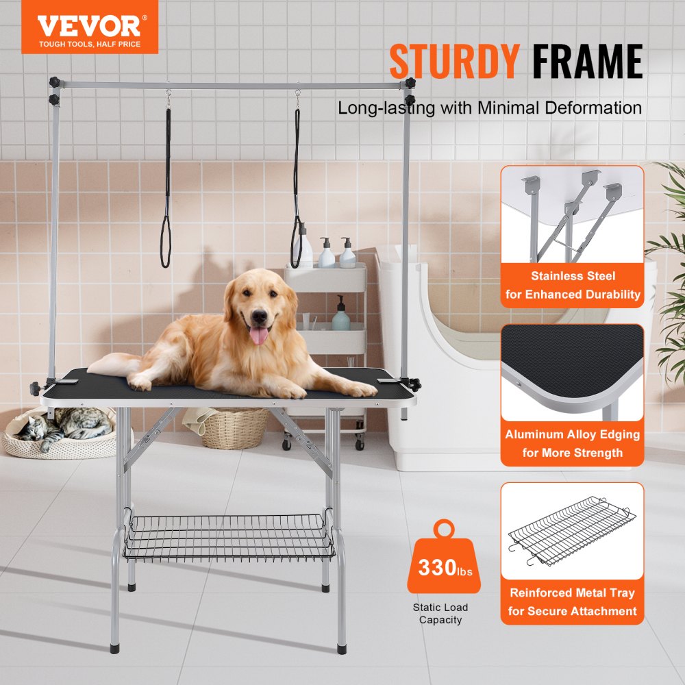 GT-202H - 46'' Durable Stainless Steel Grooming Table for Medium Pets