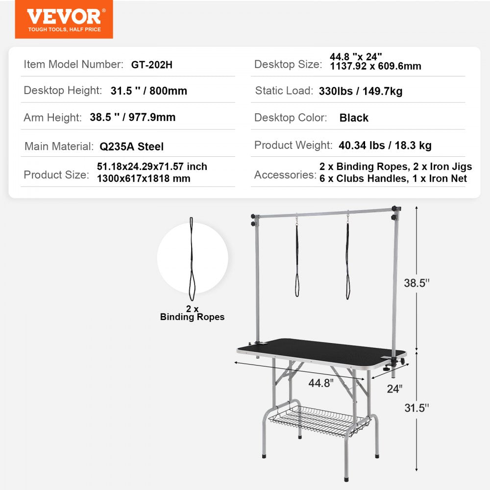 GT-202H - 46'' Durable Stainless Steel Grooming Table for Medium Pets