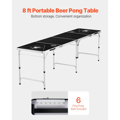 BP-01-2 - 8ft Folding Beer Pong Table with Storage & Carry Handle