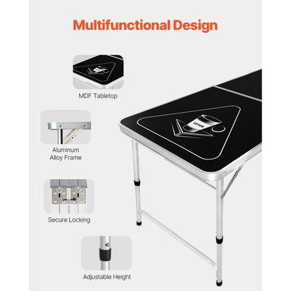 BP-01-2 - 8ft Folding Beer Pong Table with Storage & Carry Handle