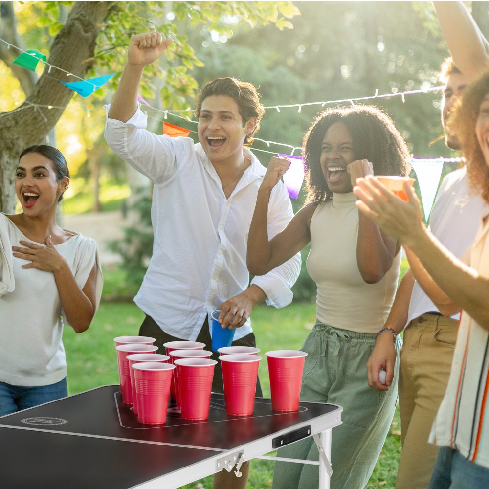 BP-01-2 - 8ft Folding Beer Pong Table with Storage & Carry Handle