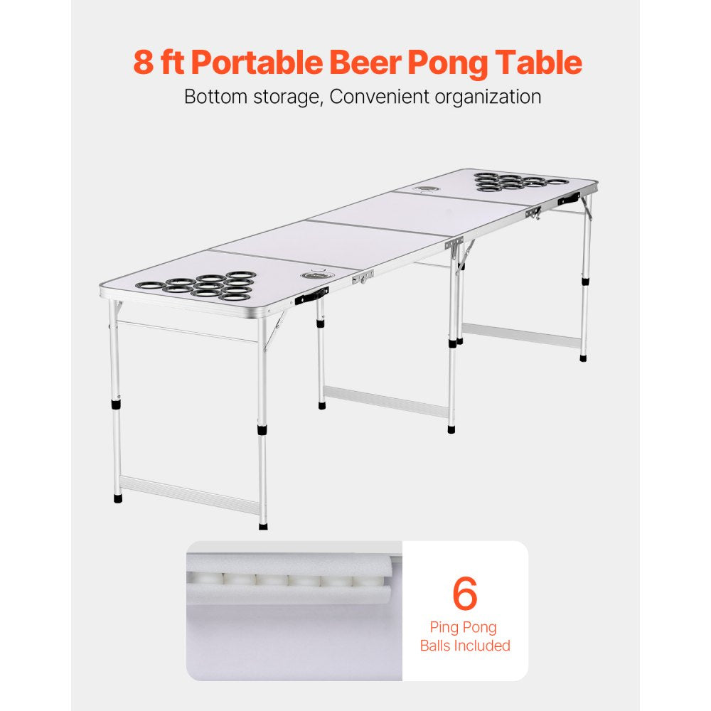 BP-08-2 - 8ft Foldable Beer Pong Table with Adjustable Height