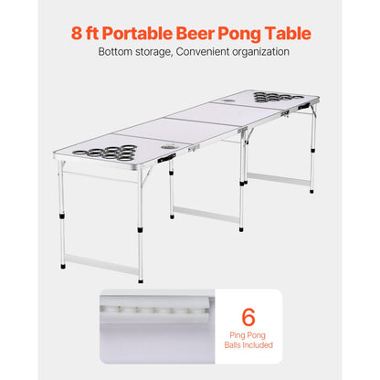 BP-08-2 - 8ft Foldable Beer Pong Table with Adjustable Height