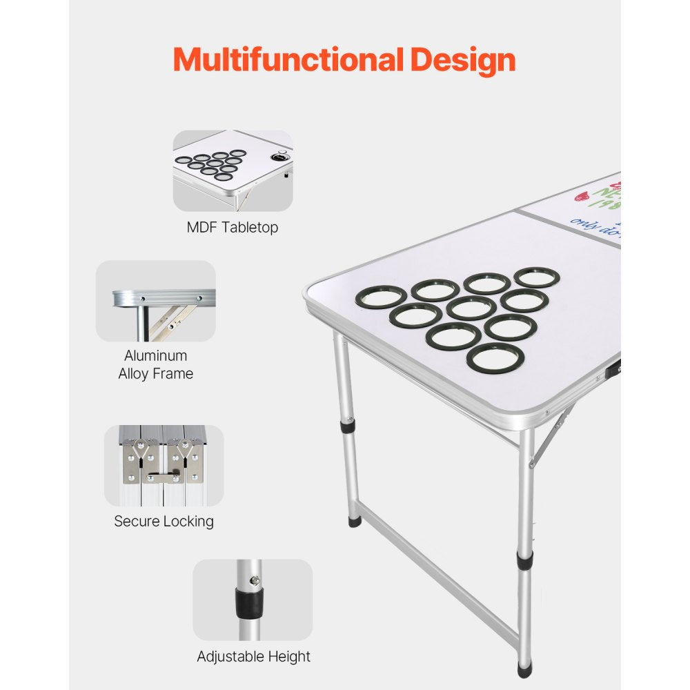 BP-08-2 - 8ft Foldable Beer Pong Table with Adjustable Height