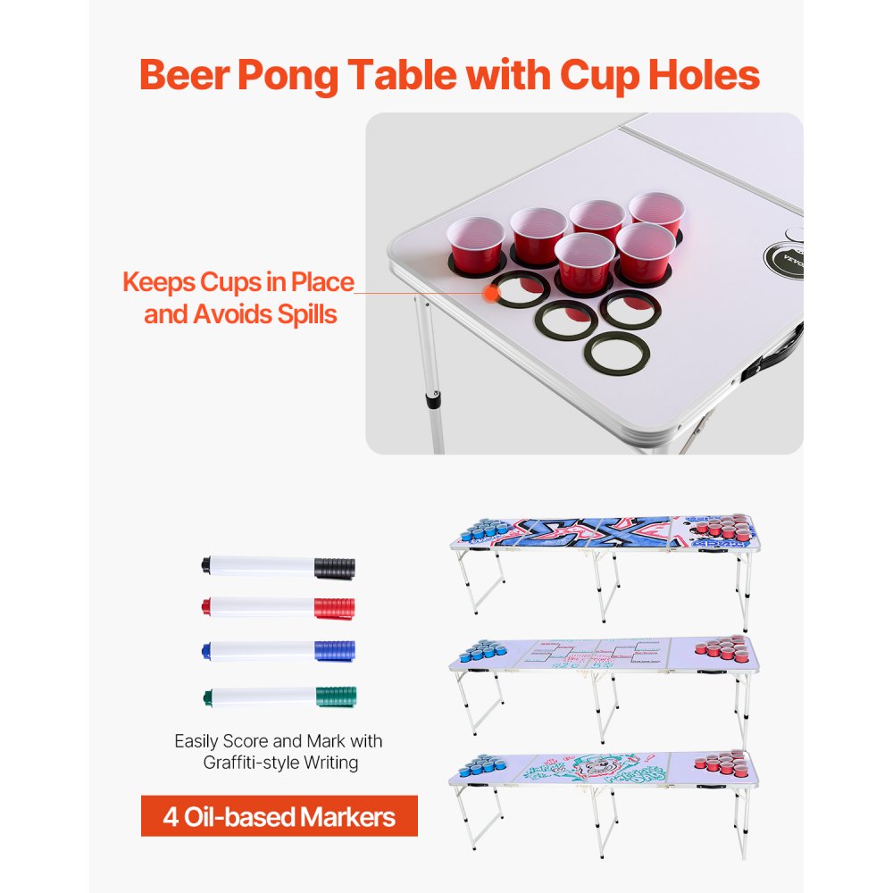 BP-08-2 - 8ft Foldable Beer Pong Table with Adjustable Height