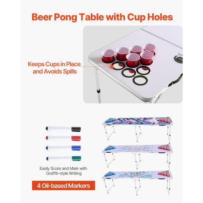 BP-08-2 - 8ft Foldable Beer Pong Table with Adjustable Height