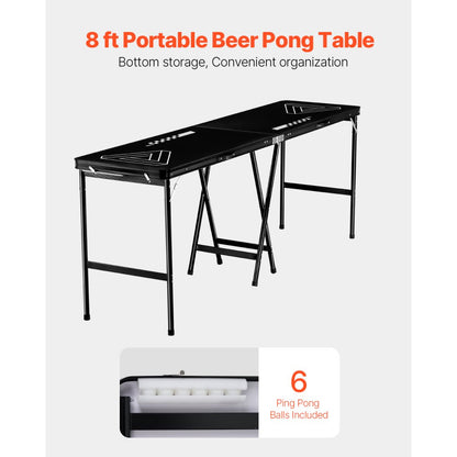BP-8-PRO-2 - 8' Waterproof Beer Pong Table with Storage & Carry Handle