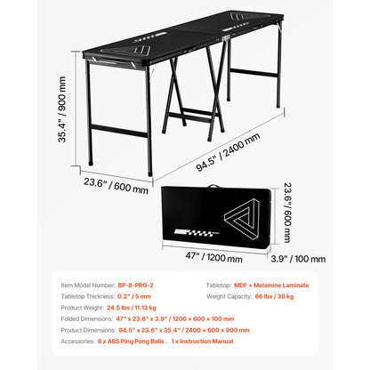 BP-8-PRO-2 - 8' Waterproof Beer Pong Table with Storage & Carry Handle