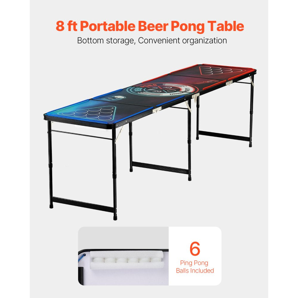 BP-01-LED - 8ft Foldable Beer Pong Table with LED Lights and Storage