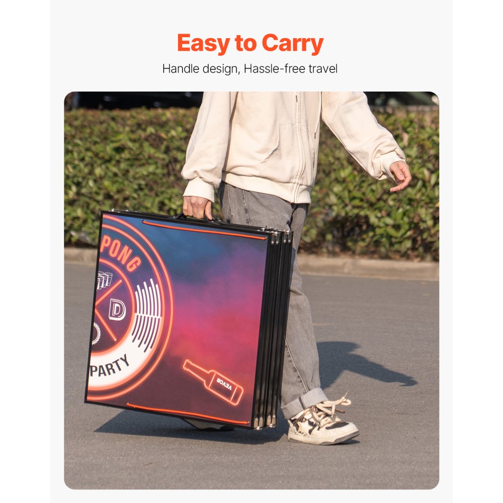 BP-01-LED - 8ft Foldable Beer Pong Table with LED Lights and Storage