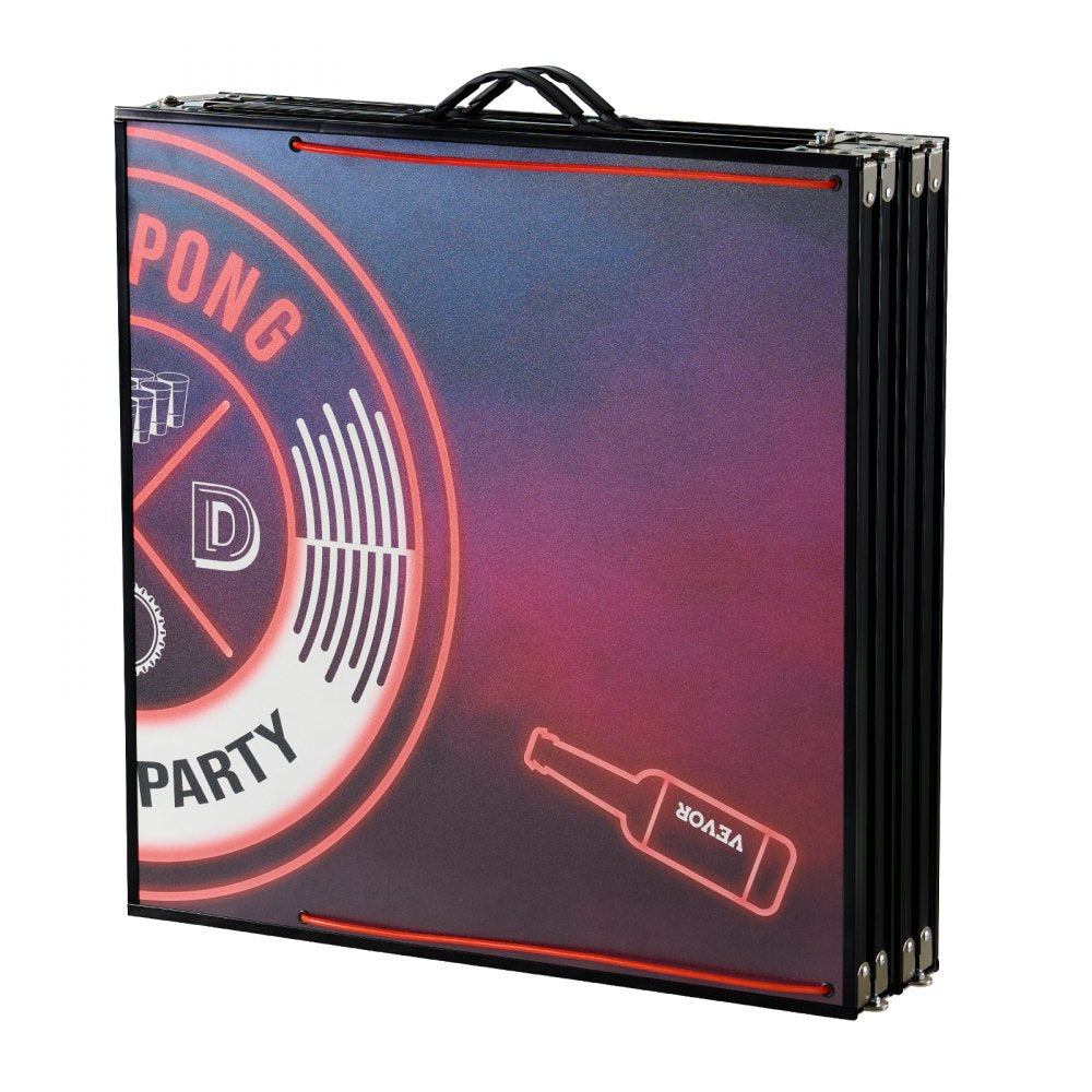 BP-01-LED - 8ft Foldable Beer Pong Table with LED Lights and Storage