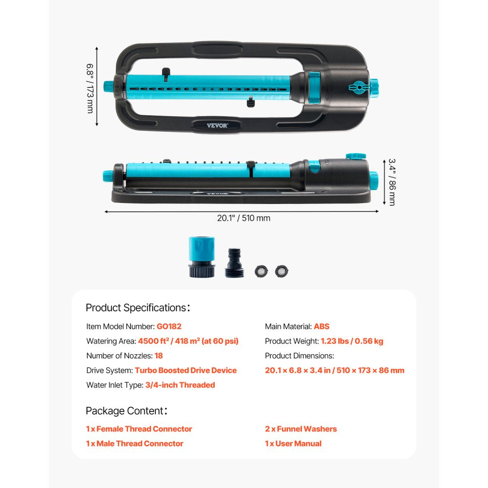 GO182 - 4500 ft² Oscillating Lawn Sprinkler with 18 Nozzles