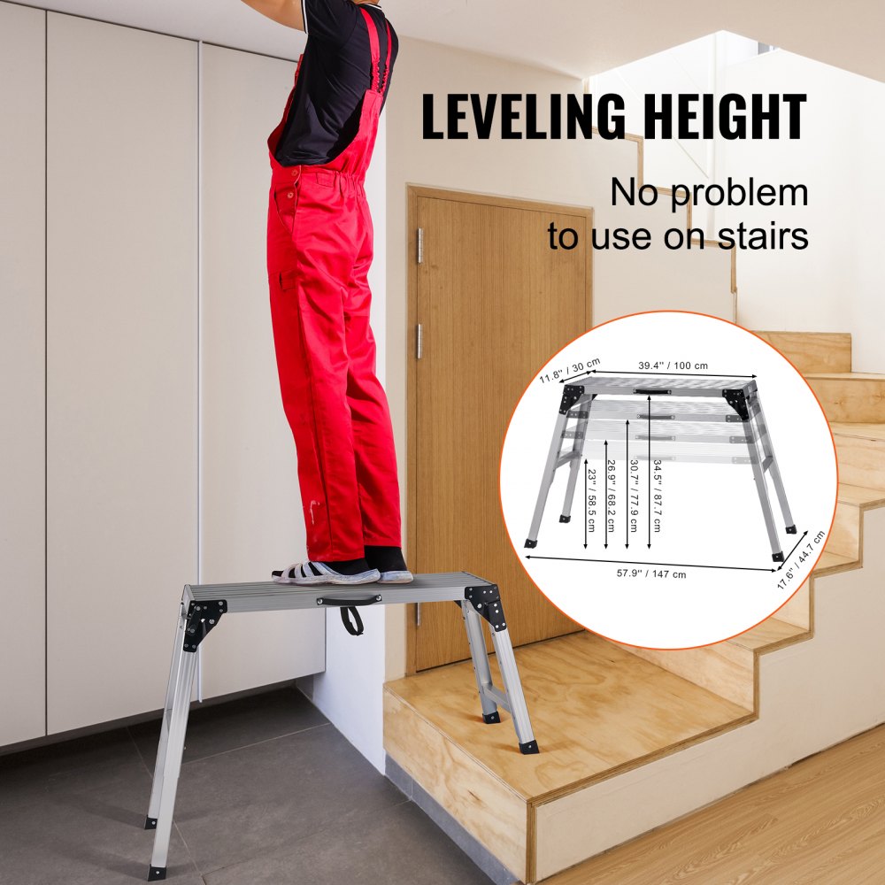 WK3552E-5 - Adjustable 330 lbs Aluminum Folding Platform Ladder for Various Tasks