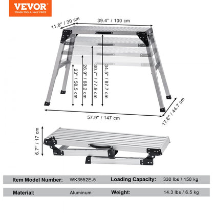 WK3552E-5 - Adjustable 330 lbs Aluminum Folding Platform Ladder for Various Tasks