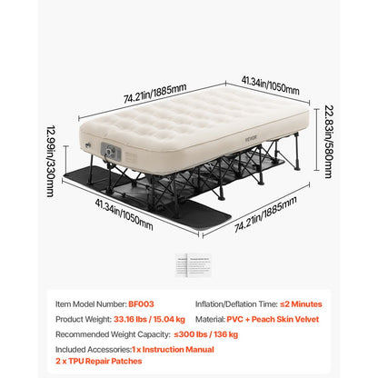 BF003 - Durable Inflatable Camping Bed with Built-in Pump, 2-Minute Setup
