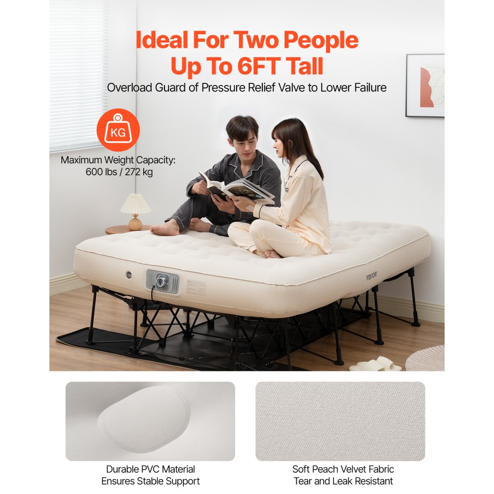 BF004 - Durable Inflatable Camping Bed with Built-in Pump, 2-Person Capacity