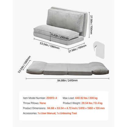 ZDSFD-4 - Compact Folding Sofa Bed with 25D Memory Foam Comfort