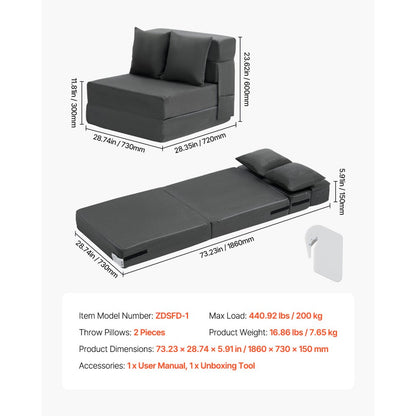 ZDSFD-1 - Versatile Folding Sofa Bed with Velvet Cover and Lumbar Support