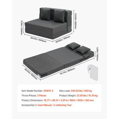 ZDSFD-2 - Versatile 3-in-1 Folding Sofa Bed with Memory Foam