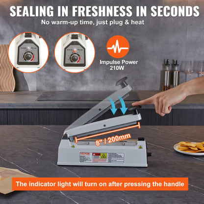 PFS-200L - 8" Manual Impulse Sealer with Adjustable Heat Settings