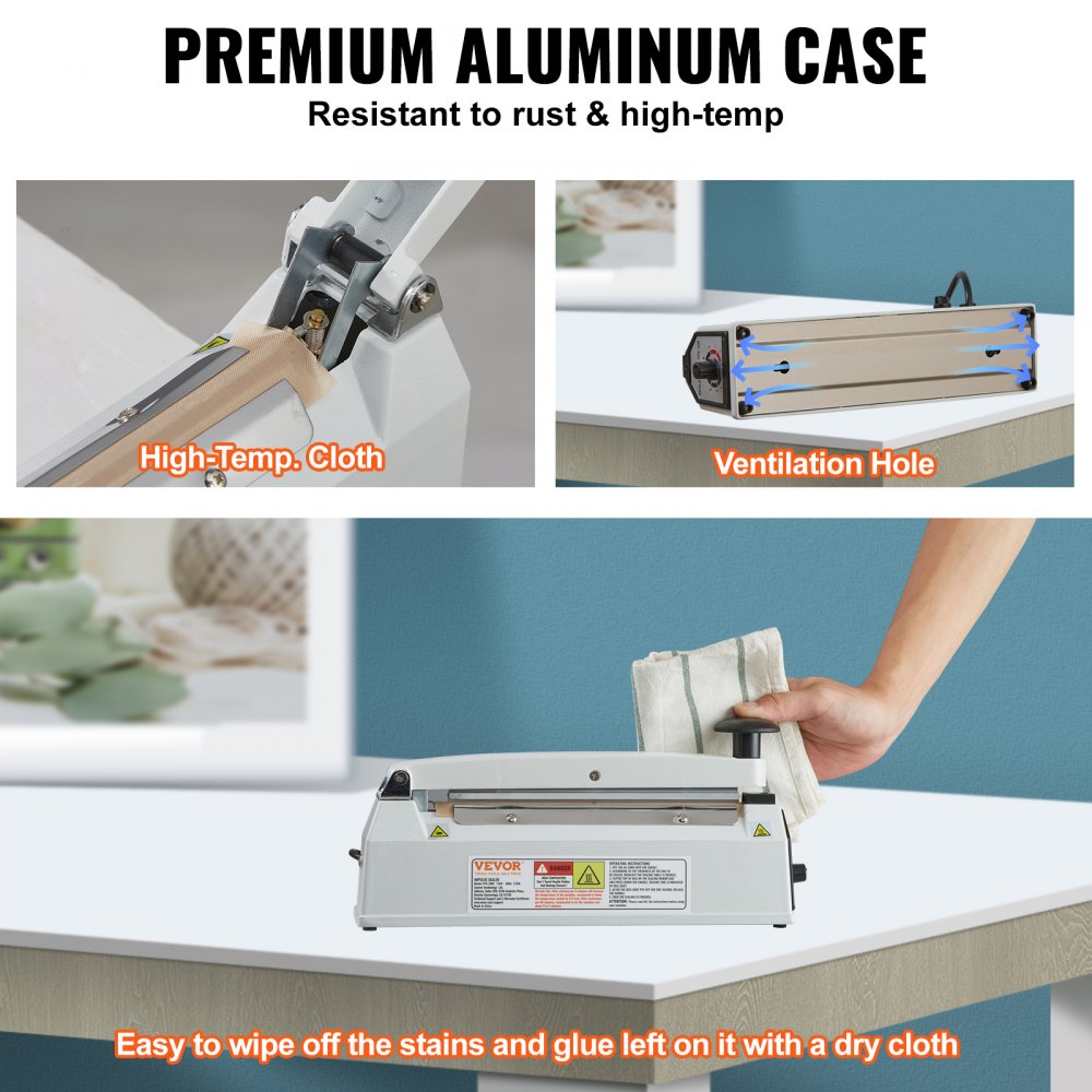 PFS-200L - 8" Manual Impulse Sealer with Adjustable Heat Settings