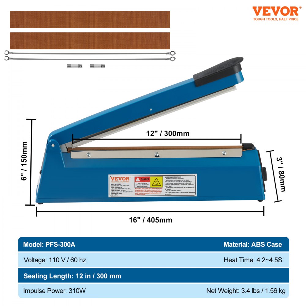 PFS-300A - 12" VEVOR Impulse Sealer with Quick Heating & Adjustable Modes