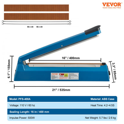 PFS-400A - 16" Adjustable Heat Impulse Sealer for Mylar & PE Bags