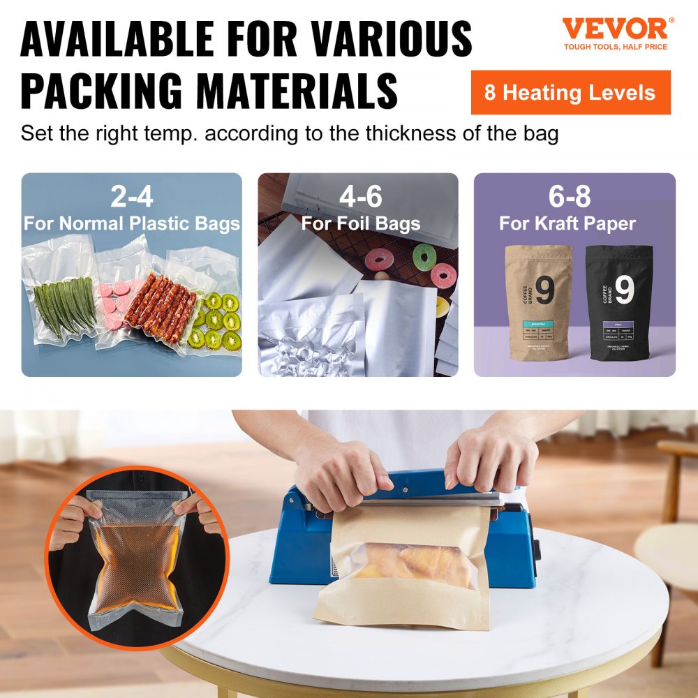 PFS-200A - 8" VEVOR Manual Impulse Sealer with 8 Heat Settings